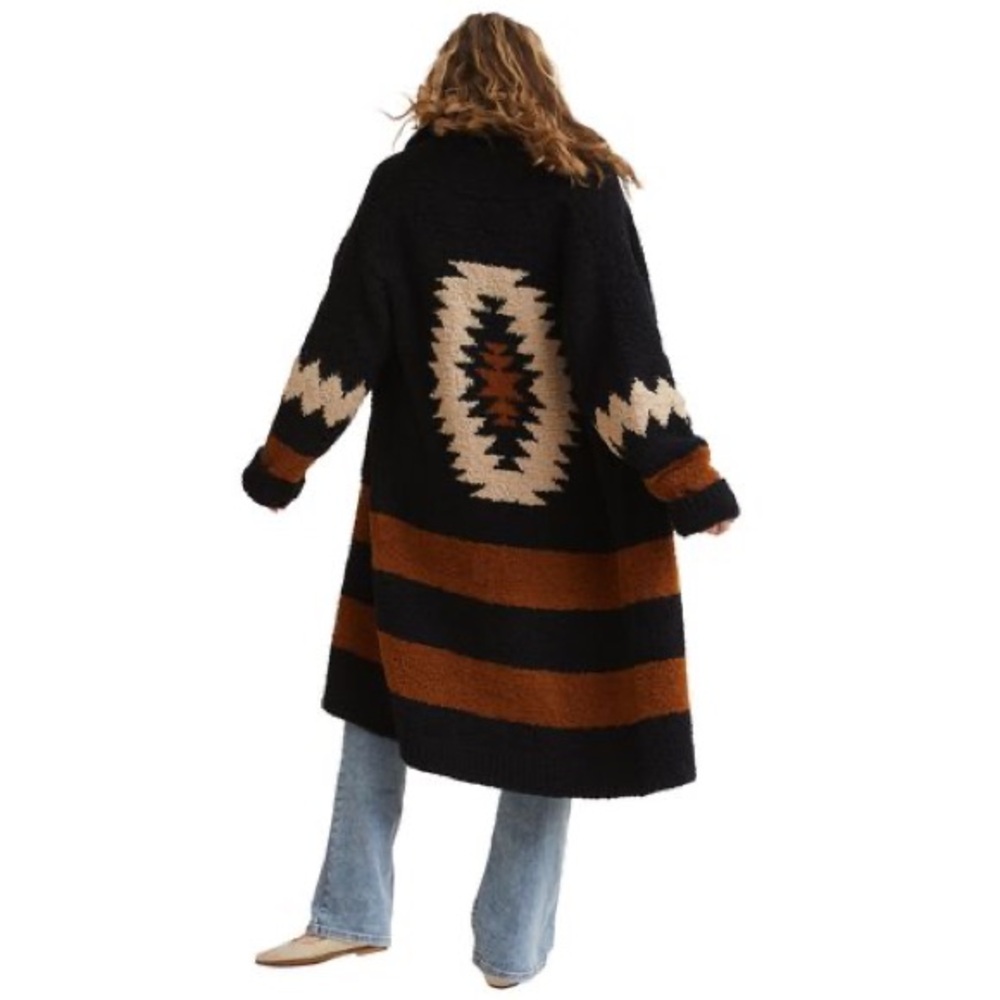 Kashwere shawl collar Aztec chenille coat NWT